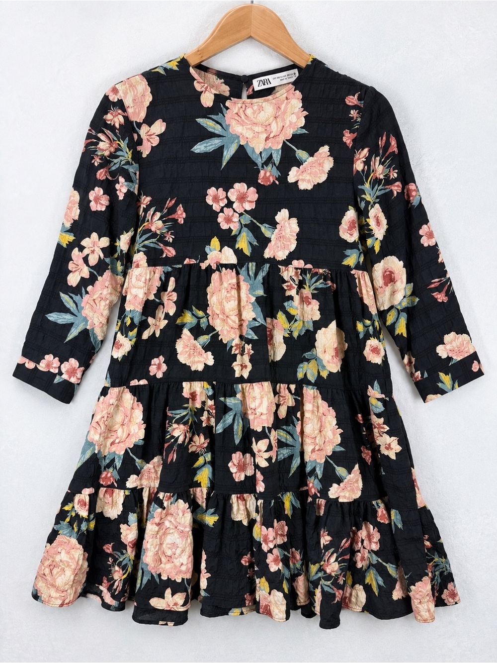 Zara The Sharon Floral Print Babydoll Tiered Mini Dress XS